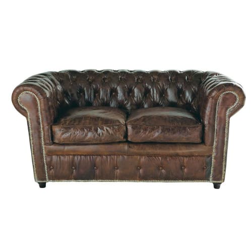 Sofas und sessel Gerade Sofas | Gestepptes 2-Sitzer Sofa aus Leder, braun - IC28800