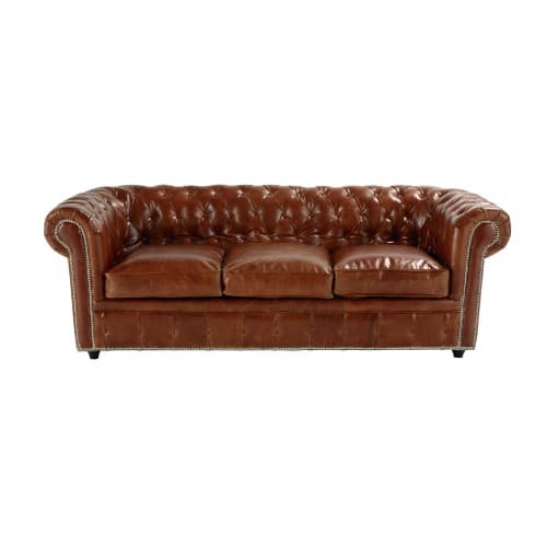 Business Sofas | Gestepptes ausziehbares -Sofa 3-Sitzer aus Leder, braun - RR19196