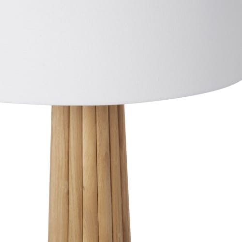 Klein Hervat Melodrama Gestreepte eikenhouten lamp met lampenkap van wit katoen SCAND | Maisons du  Monde
