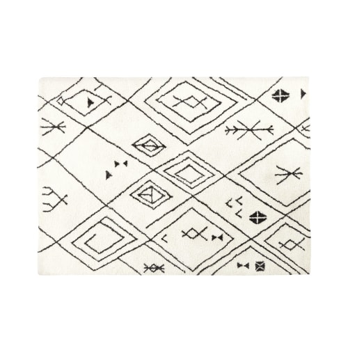 Getufteter Teppich In Ecru Mit Grafischen Motiven In Schwarz