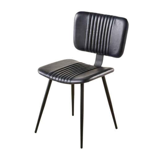 Gewatteerde stoel van zwart metaal en buffelleer