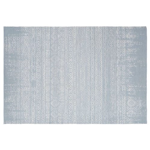 Textil Teppiche | Gewebter Jacquard-Teppich, blau und grün mit grafischen Motiven, 140x200cm, OEKO-TEX® zertifiziert - GD68455