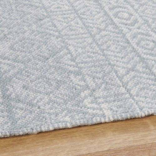 Textil Teppiche | Gewebter Jacquard-Teppich, blau und grün mit grafischen Motiven, 140x200cm, OEKO-TEX® zertifiziert - GD68455
