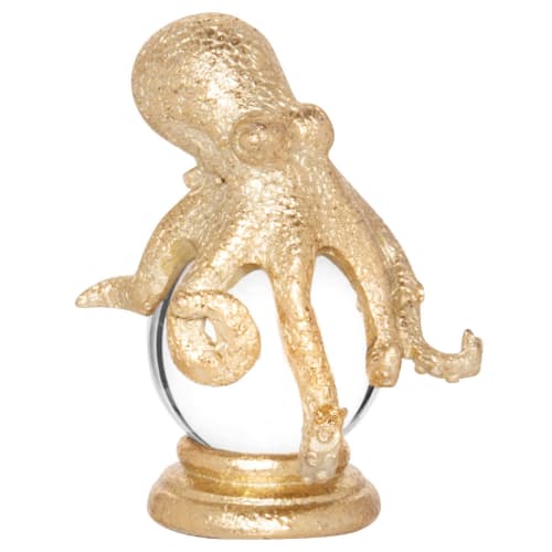 Dekoration Figuren und Statuen | Glaskugel mit goldfarbenem Oktopus, H10cm - XP92256