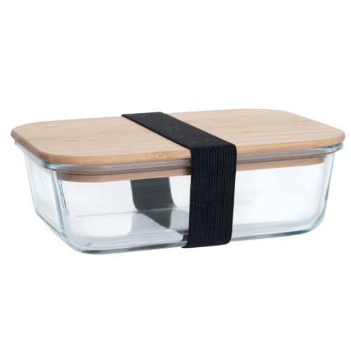 Glass and beige bamboo lunch box