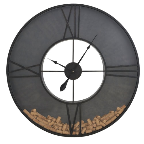 Decor Clocks | Glass and black metal clock with cork D91cm - NR38140