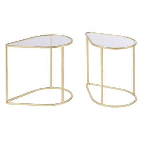 Glass and gold-coloured metal side tables (x2)
