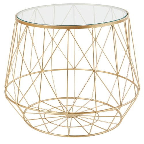Glass and Gold Metal Wire Side Table