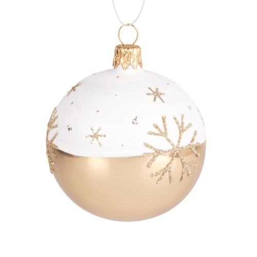 Glass Christmas Bauble with White and Gold Snowflakes Print | Maisons du Monde