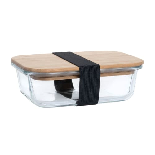 Glass lunch box with brown bamboo lid