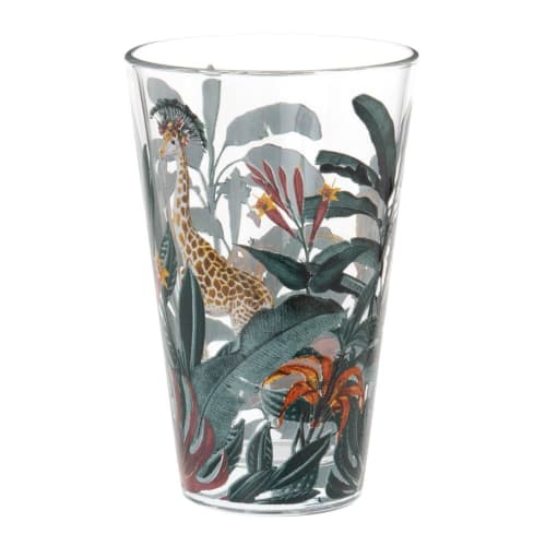 Glass with multicoloured giraffe and tropical prints - Set of 6