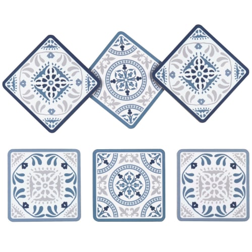 Tischkultur Baraccessoires | Glasuntersetzer mit Zementkacheldruck, blau, grau und ecrufarben, Set aus 6 - CE16011