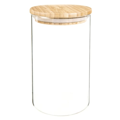 Glazen en bamboehouten bokaal H 17 cm