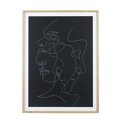 Glazen wanddecoratie zwart-witte abstracte print 75 x 100 cm SWAN | Maisons du Monde