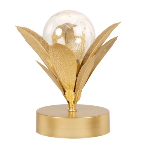 Globe lumineux socle feuilles en métal doré | Maisons du Monde