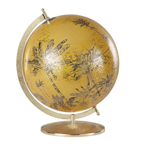 Déco Globes | Globe terrestre carte du monde doré et jaune moutarde - NC96123