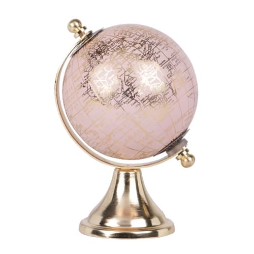 Déco Globes | Globe terrestre carte du monde en métal doré et rose - KQ98245