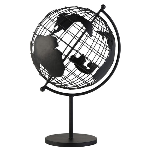 Déco Globes | Globe terrestre carte du monde en métal noir mat ajouré - HS68227