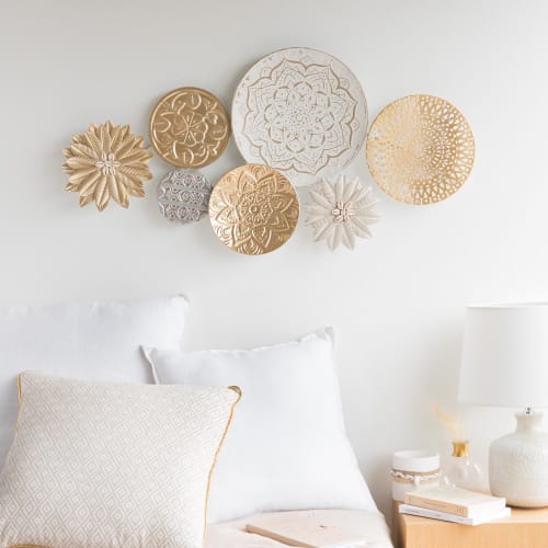 Gold And White Metal Wall Art 90x44 Soline Maisons Du Monde - White Metal Wall Art For Bedroom