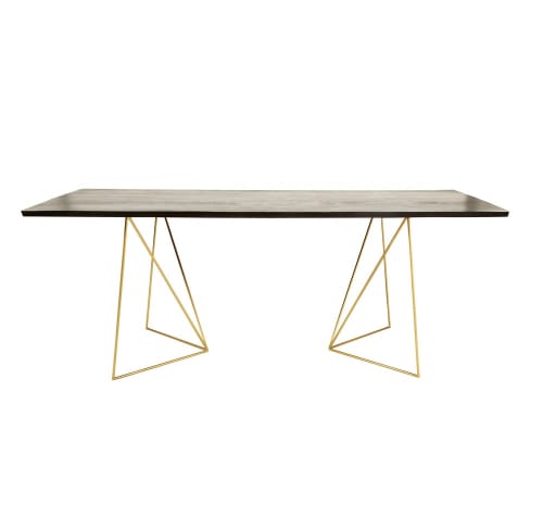Gold Metal and Black Acacia 4-6 Seater Dining Table W 197 cm