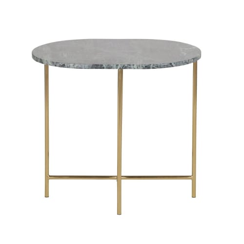 Gold metal and olive green marble side table