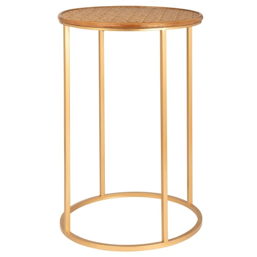 Gold Metal and Rattan Side Table Maisons du Monde
