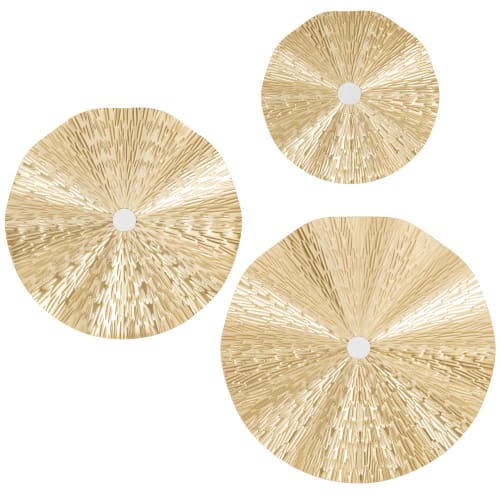 Gold metal round wall art with mirror (x3)
