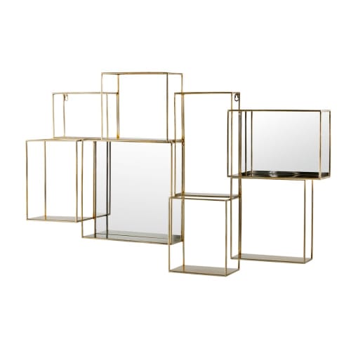 Gold Metal Wall Mount Shelving Unit With Mirror Elton Maisons Du Monde - Gold Metal Wall Shelf With Mirror