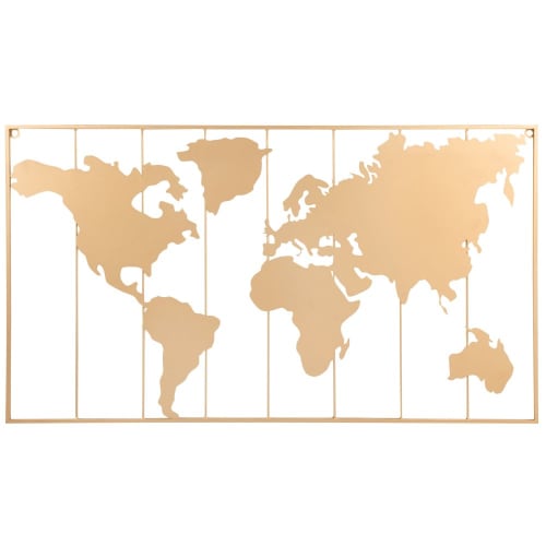 Gold Metal World Map Wall Art 80x45 Map Maisons du Monde