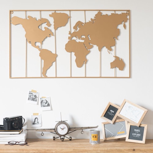 Gold Metal World Map Wall Art 80x45 Map Maisons du Monde