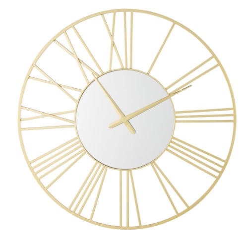 Decor Clocks | Golden Metal Mirror Clock D92 - NK77405