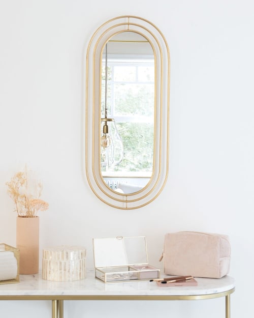 Goldfarbener ovaler Spiegel aus Metall, 30x70