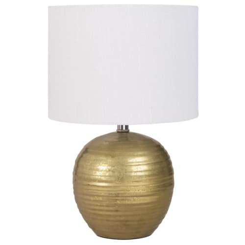 Goudkleurige porseleinen lamp met witte lampenkap Goldy Maisons du Monde