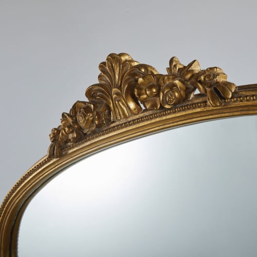 Miroir rond convexe en bois de paulownia en métal doré effet