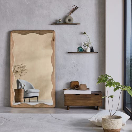 Grand miroir rectangulaire à moulures en bois de sapin écru 90x180 HONORE