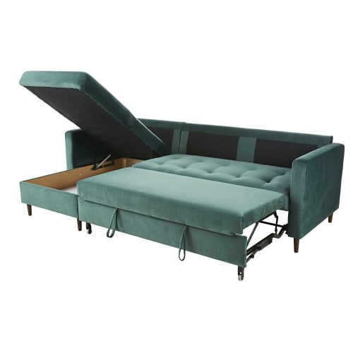 Green 4Seater Velvet Corner Sofa Bed Olivia Maisons du Monde