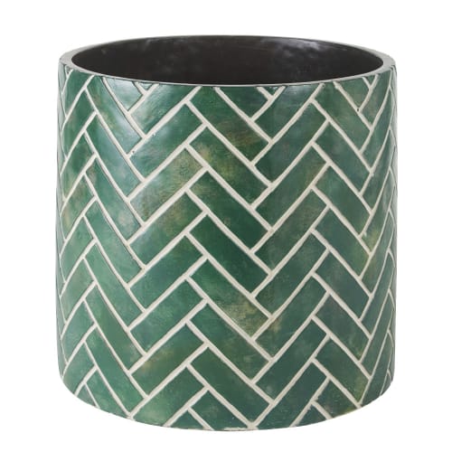 Green cement planter with white print H36cm