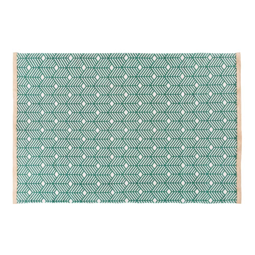 Green Cotton Rug with Graphic Motifs 140x200
