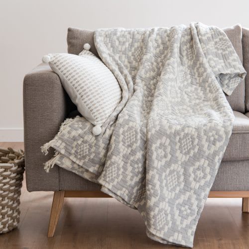 Grey and White Cotton Blanket with Graphic Print 160x210 ...