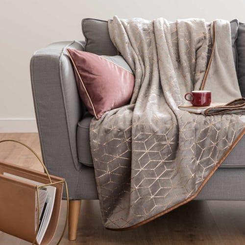 Grey Blanket with Gold Graphic Print 150x200 NARCISSE Maisons du Monde