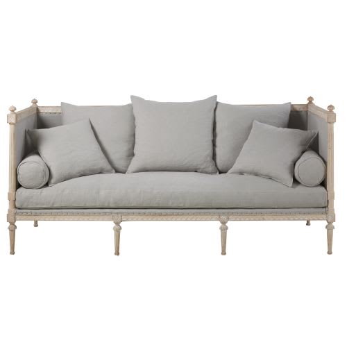 Grey Blue 3 Seater Linen Sofa