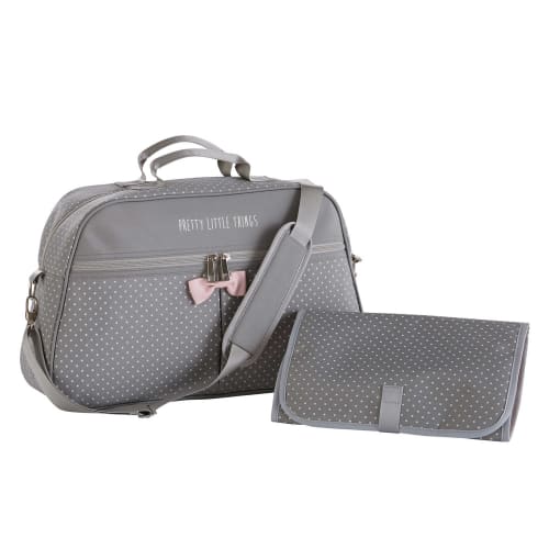 grey and white changing bag