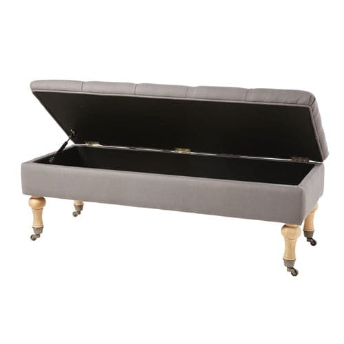 Grey Linen Storage Bench on Wheels Colette Maisons du Monde
