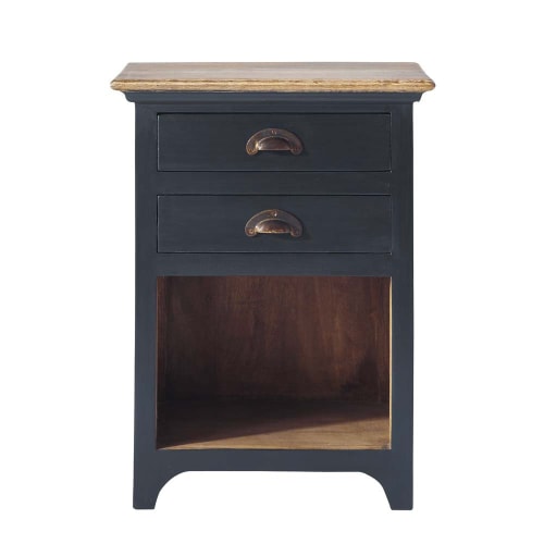 Comodini Maison Du Monde.Grey Mango Wood Bedside Table With 2 Drawers Chinon Maisons Du Monde