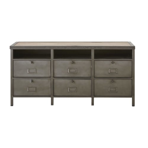 Grey Metal And Mango Wood 6 Door Storage Cabinet Postman Maisons Du Monde