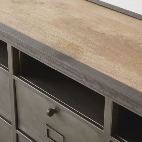 Grey Metal and Mango Wood 6-Door Storage Cabinet | Maisons du Monde