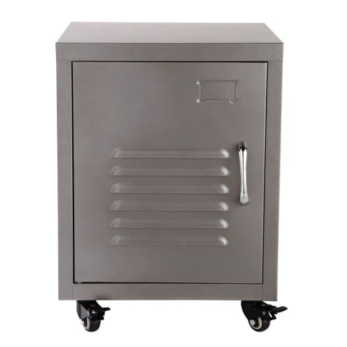 Grey Metal Bedside Table On Castors Loft Maisons Du Monde