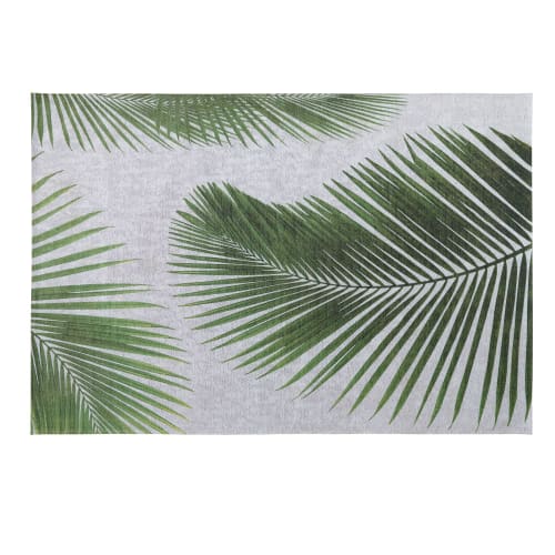 Grey Outdoor Rug With Palm Leaf Print, Palm Leaf Rug