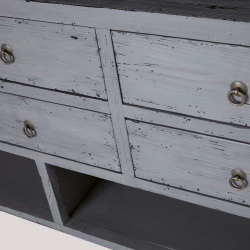 Grey Recycled Pine 6 Drawer Dresser, Grey Pine Dresser