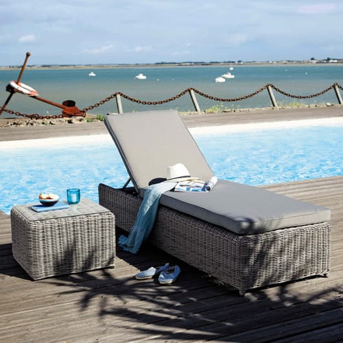 Grey Resin Wicker Sun Lounger Cape Town Maisons du Monde